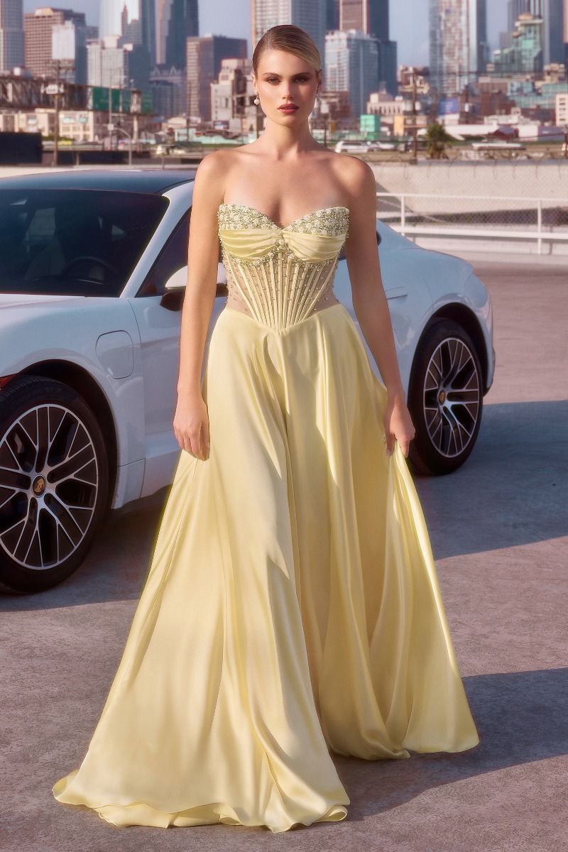 Ladivine CD297 Elegant A-line Gown Light Yellow / 8 Ladivine CD297 Elegant A-line Gown Light Yellow / 8