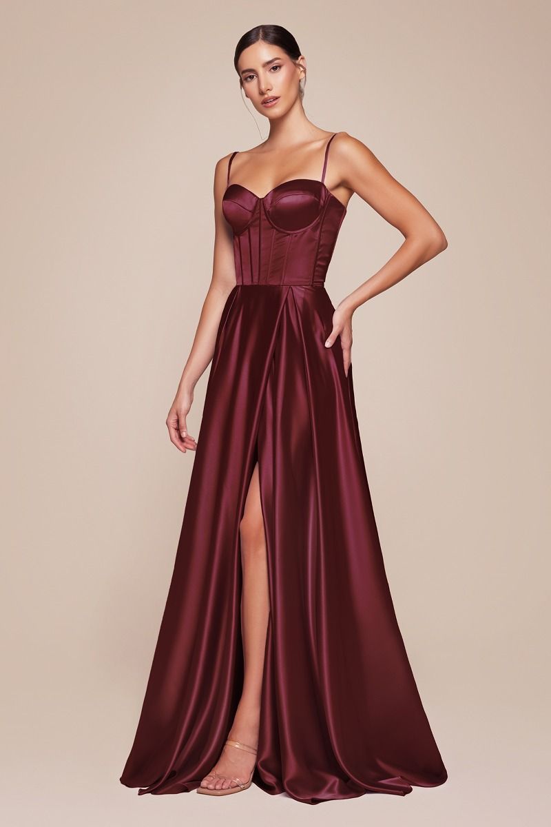 La Divine Style CD337 Long Bustier Corset Dress 14 / Burgundy