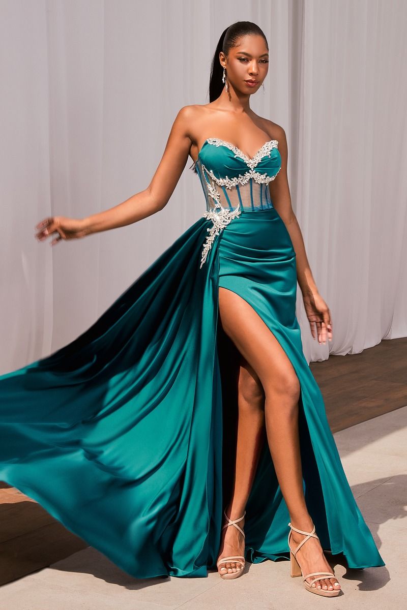 La Divine CD343 Embellished Corset Gown Satin Skirt Royal / 10 La Divine CD343 Embellished Corset Gown Satin Skirt Royal / 10