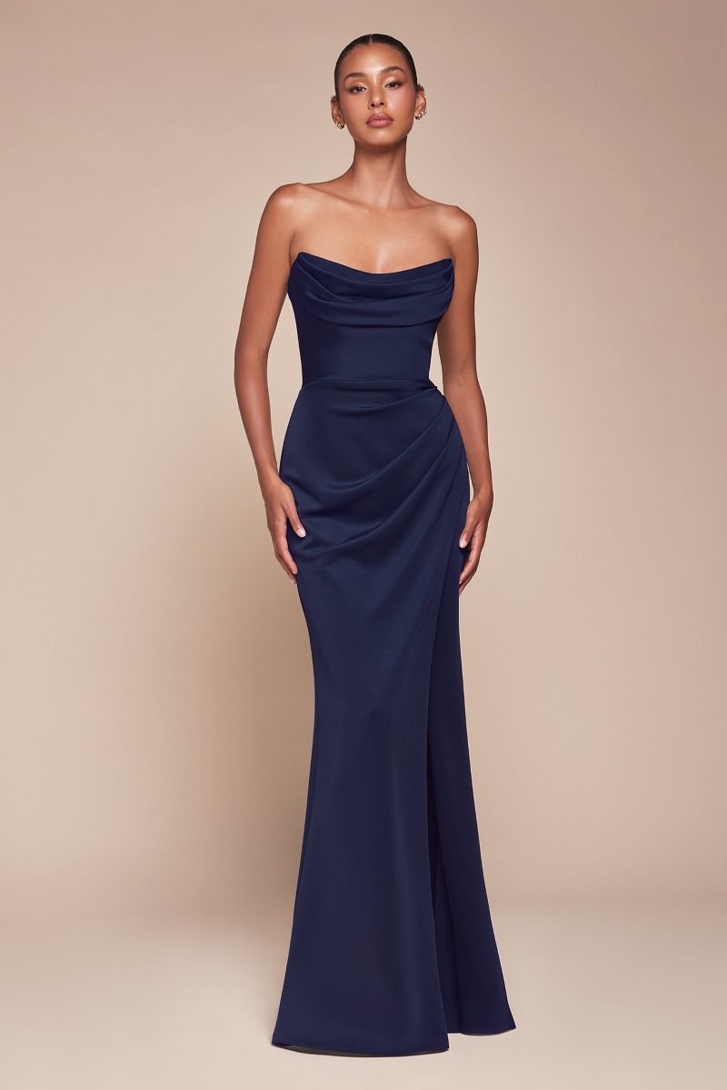 La Divine CD355 Strapless Light Neoprene Gown Navy / 12 La Divine CD355 Strapless Light Neoprene Gown Navy / 12