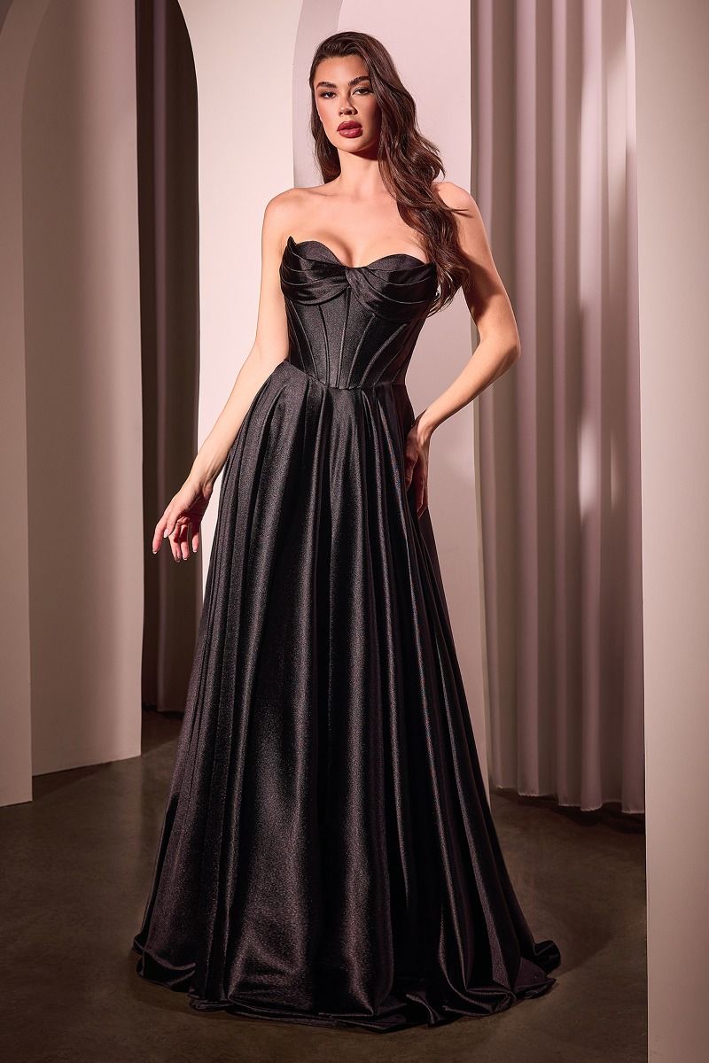 Ladivine CD387 Strapless Luxe Satin A-Line Corset Gown with Pockets Mia Bella Couture Ladivine CD387 Strapless Luxe Satin A-Line Corset Gown with Pockets Mia Bella Couture
