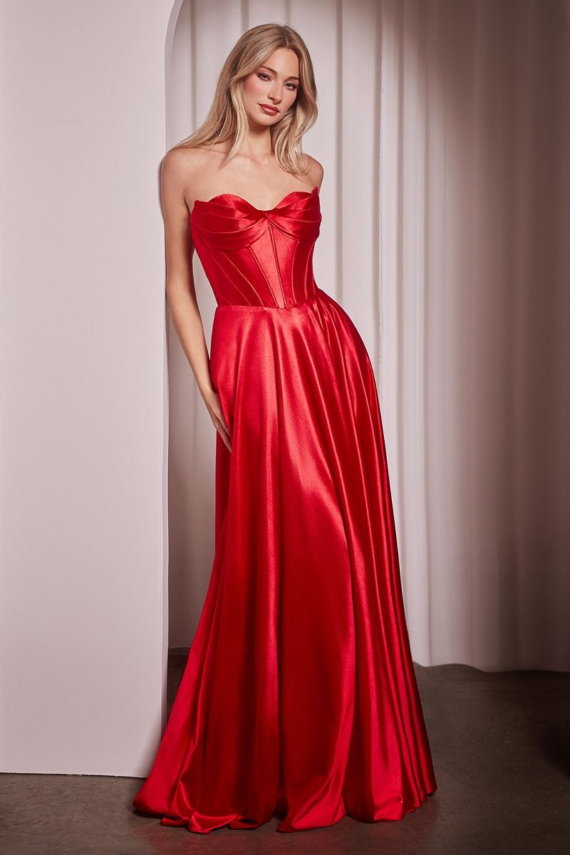 ladivine red corset dress Fitted Beaded Satin Sleeveless Corset Gown by Ladivine CD306