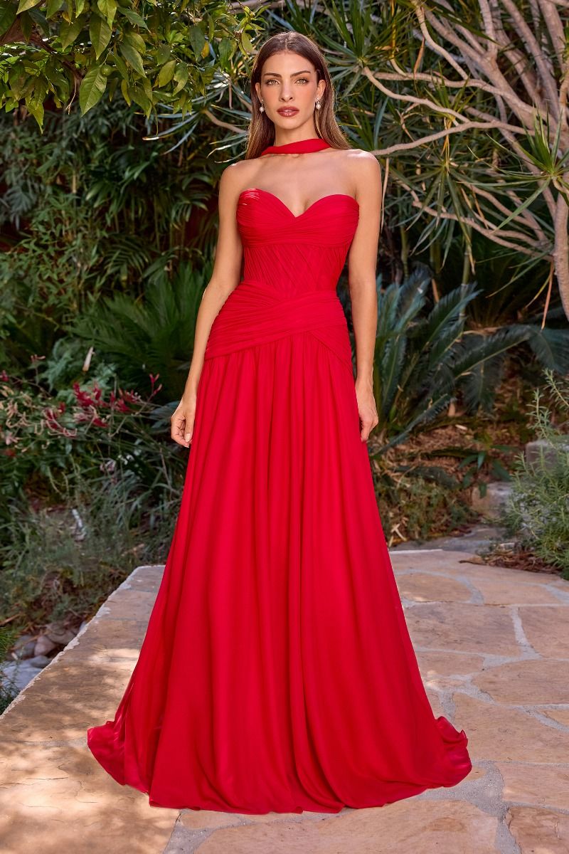 LaDivine CD395 Strapless Sweetheart Flowy Chiffon A-Line Gown Mia Bella Couture LaDivine CD395 Strapless Sweetheart Flowy Chiffon A-Line Gown Mia Bella Couture