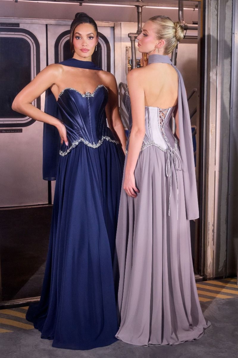 long flowy maternity dress LaDivine CD337C Long Plus Size Formal Corset Dress – The Dress Outlet main image 1