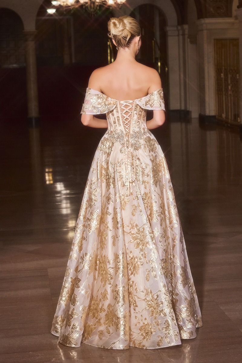 Ladivine CD682 Off-Shoulder Metallic Print, Sequined Corset Ballgown Pink / 14 Ladivine CD682 Off-Shoulder Metallic Print, Sequined Corset Ballgown Pink / 14