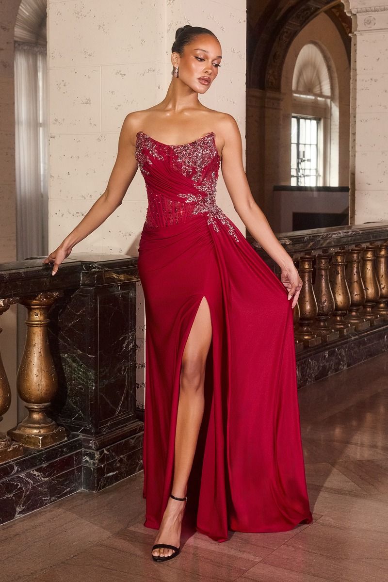 fitted red formal dress Ladivine CD689CL Column Satin Deep 6 Stretch Spandex Satin Length Wood/Color:Rustic Hickory/Natural Plus Size Black White mem_day_40_small