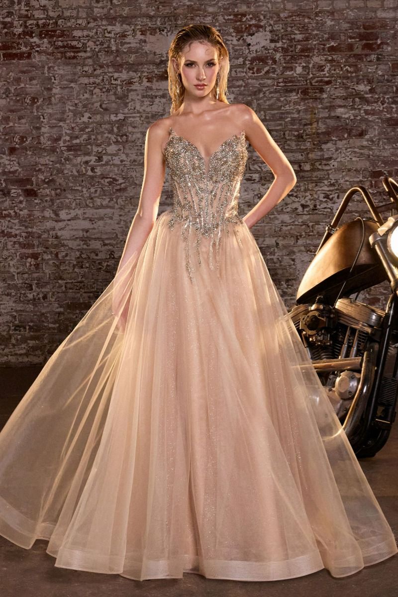 Ladivine CD721 Elegantly Embellished Ballgown with Sparkle Tulle