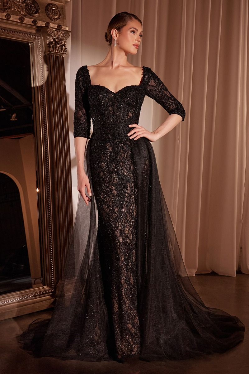 Ladivine CD749 Elegant Formal Embellished Fitted Gown Black-Nude / 8 Ladivine CD749 Elegant Formal Embellished Fitted Gown Black-Nude / 8
