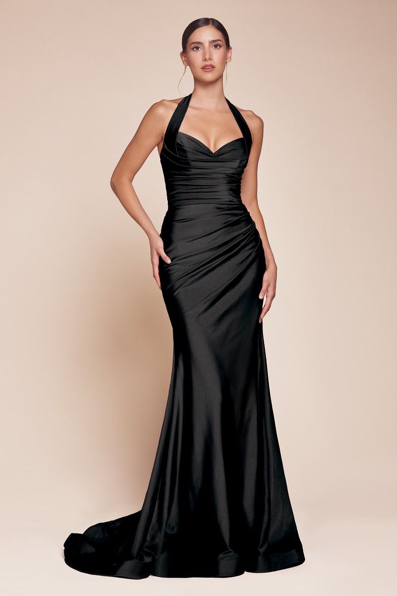 Ladivine CD796 Elegantly Fitted Formal Gown with Leg Slit Black / 12