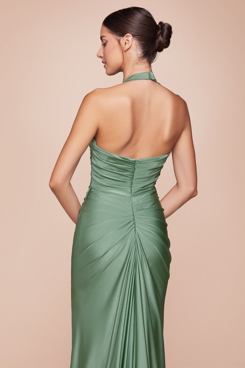 green emerald velvet dress Wedtrend Women Dusty Sage Formal Dress One Shoulder Mermaid Ruched Satin Long Evening Dress, Dark Green / US8 main image 0