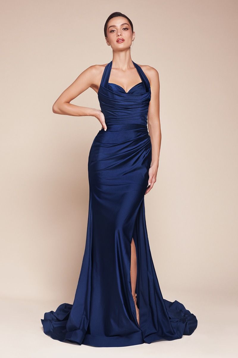 Ladivine CD796 Elegantly Fitted Formal Gown with Leg Slit Mia Bella Couture Ladivine CD796 Elegantly Fitted Formal Gown with Leg Slit Mia Bella Couture