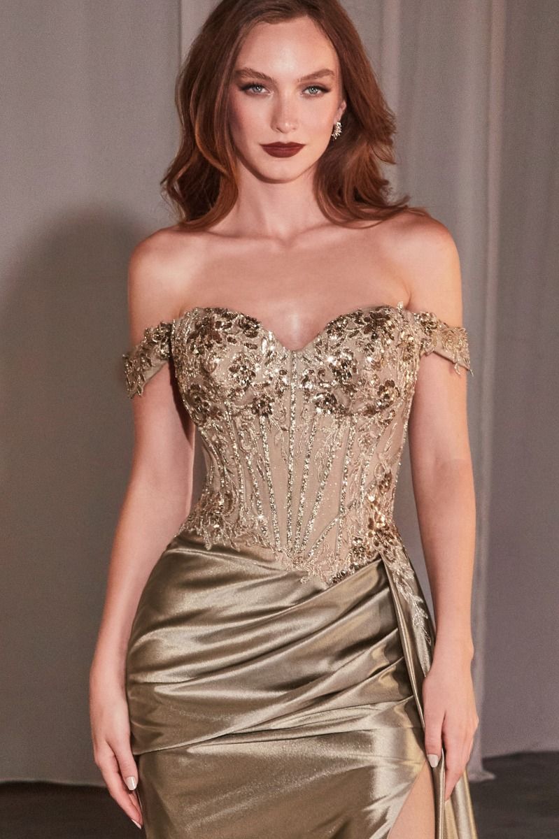 La Divine CD803 Embellished Corset Gown Satin Skirt Mia Bella Couture La Divine CD803 Embellished Corset Gown Satin Skirt Mia Bella Couture
