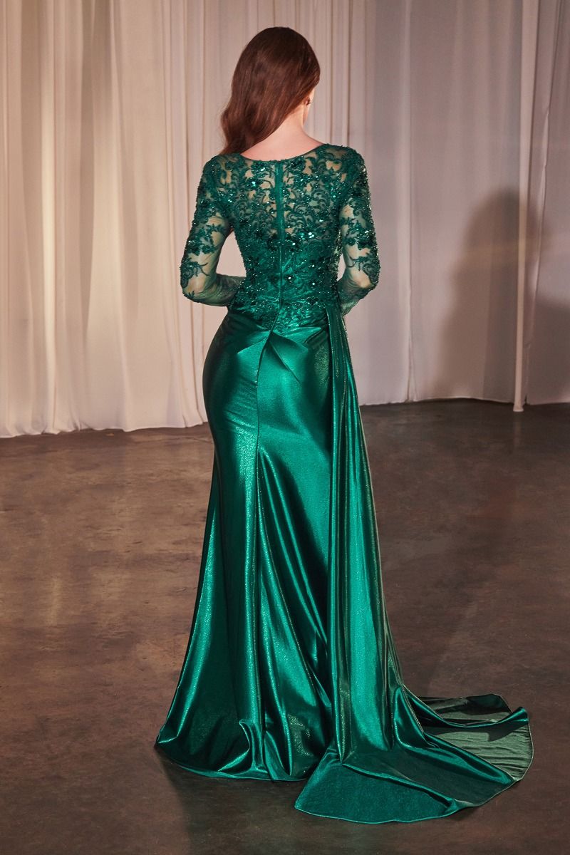long sleeve emerald green evening dress Emerald Silk Long Sleeve Maxi Dress | Silk Turtleneck Dress | Emerald Green Formal Dress | Long Silk Dress With Midi Full Circle Skirt