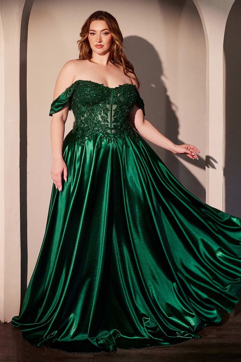 Ladivine CDS525 Elegant A-Line Gown Emerald / 14