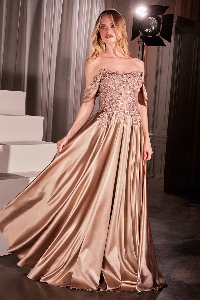 Ladivine CDS525 Elegant A-Line Gown Mocha Gold / 12 Ladivine CDS525 Elegant A-Line Gown Mocha Gold / 12