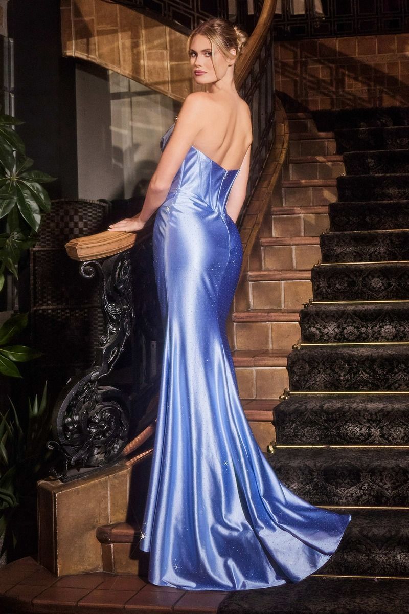 Ladivine CDS529 Elegant Formal Fitted Gown Dusty Blue / 6 Ladivine CDS529 Elegant Formal Fitted Gown Dusty Blue / 6