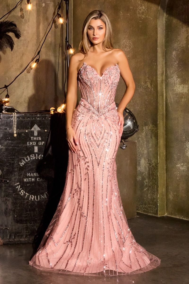 Ladivine CDS557 Elegantly Fitted Formal Gown with Beaded Embellishments Light Blue / 0 Ladivine CDS557 Elegantly Fitted Formal Gown with Beaded Embellishments Light Blue / 0