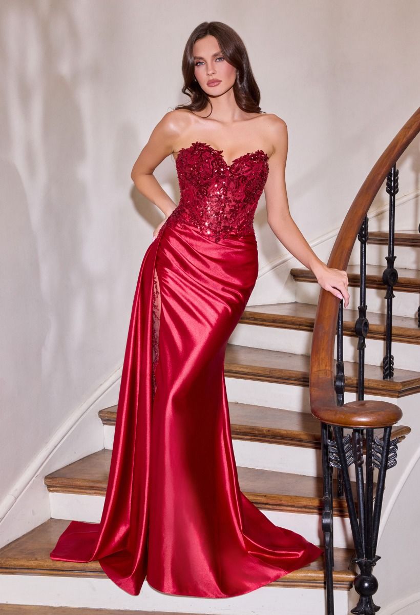 Ladivine CD565 Fitted Corset Gown with Dimensional Floral Beading Mia Bella Couture Ladivine CD565 Fitted Corset Gown with Dimensional Floral Beading Mia Bella Couture