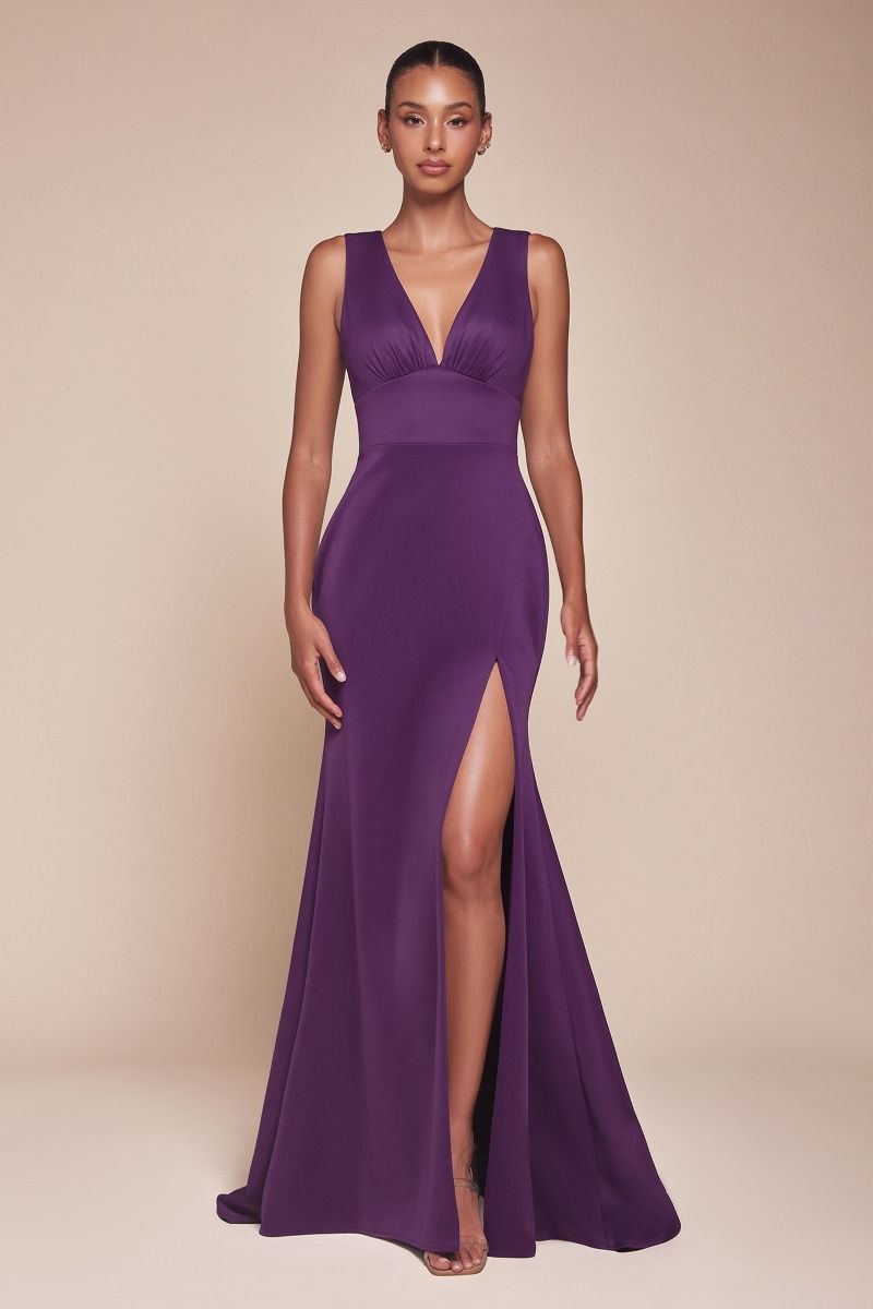 La Divine CH395 V Neck Chiffon Gown Eggplant / S La Divine CH395 V Neck Chiffon Gown Eggplant / S