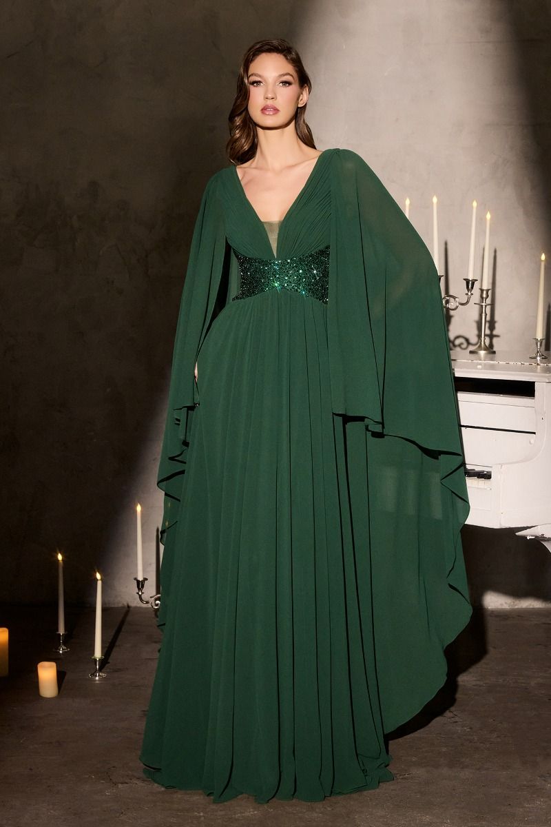 flowy dress with cape Long Flowy Formal Cocktail Evening Maxi Dress Gown - NT361
