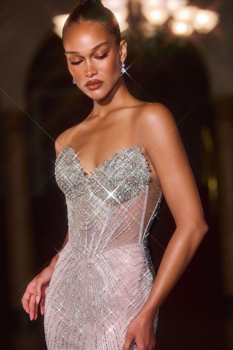 Ladivine J903 Fully Beaded Mermaid Gown with Heart Shaped Neck