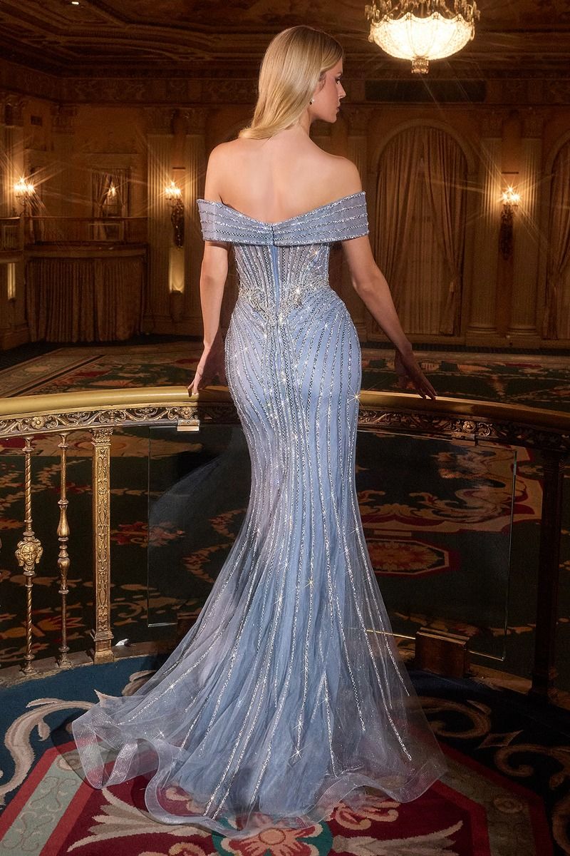 Ladivine KV1130 Fitted Off-Shoulder Fully Embellished Evening Gown Mia Bella Couture Ladivine KV1130 Fitted Off-Shoulder Fully Embellished Evening Gown Mia Bella Couture