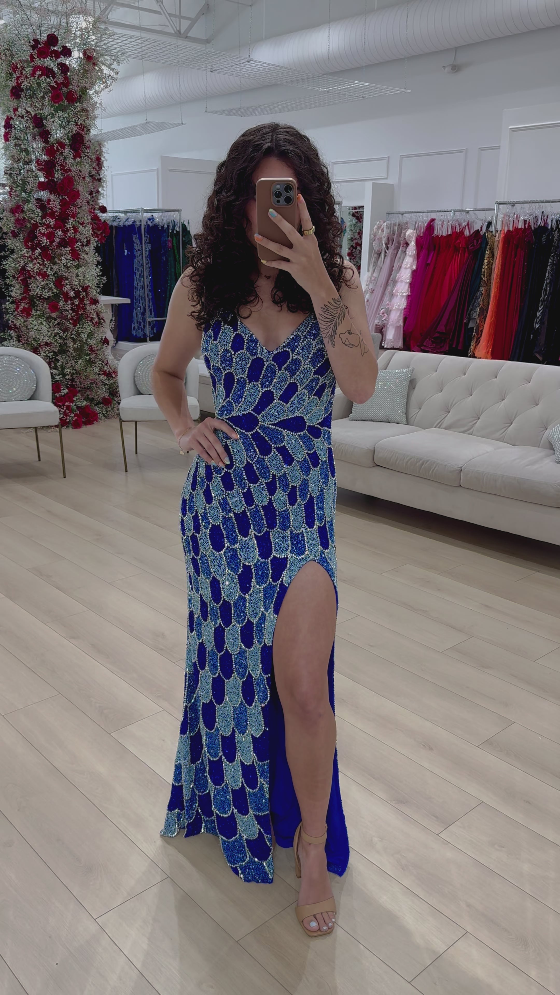 Eva Gown blue beaded evening dress – Mia Bella Couture