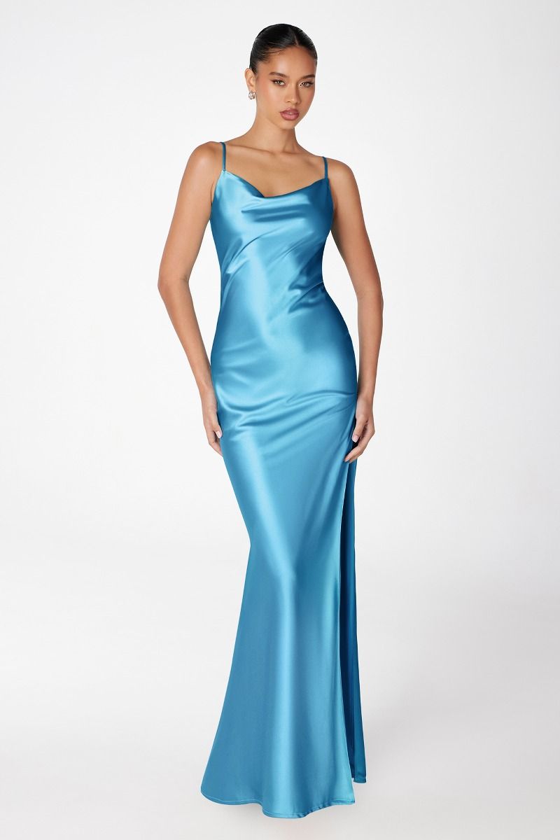 Astee T2000 Elegantly Fitted Long Formal Dress with Cowl Neckline and Low  Back  Mia Bella Couture