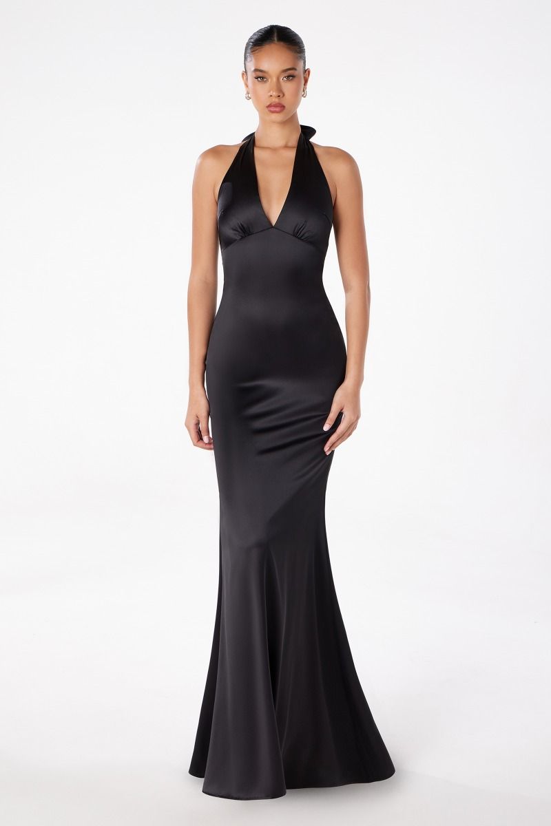 Astee T501 Elegantly Fitted Long Dress V-Neckline – Mia Bella Couture