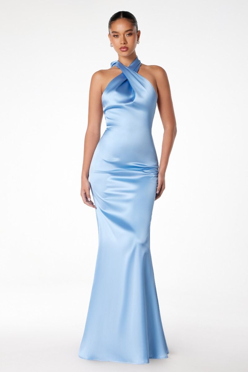 Astee T2005 Fitted Mermaid Sheath Gown with Twisted Halter Top Blue / S Astee T2005 Fitted Mermaid Sheath Gown with Twisted Halter Top Blue / S