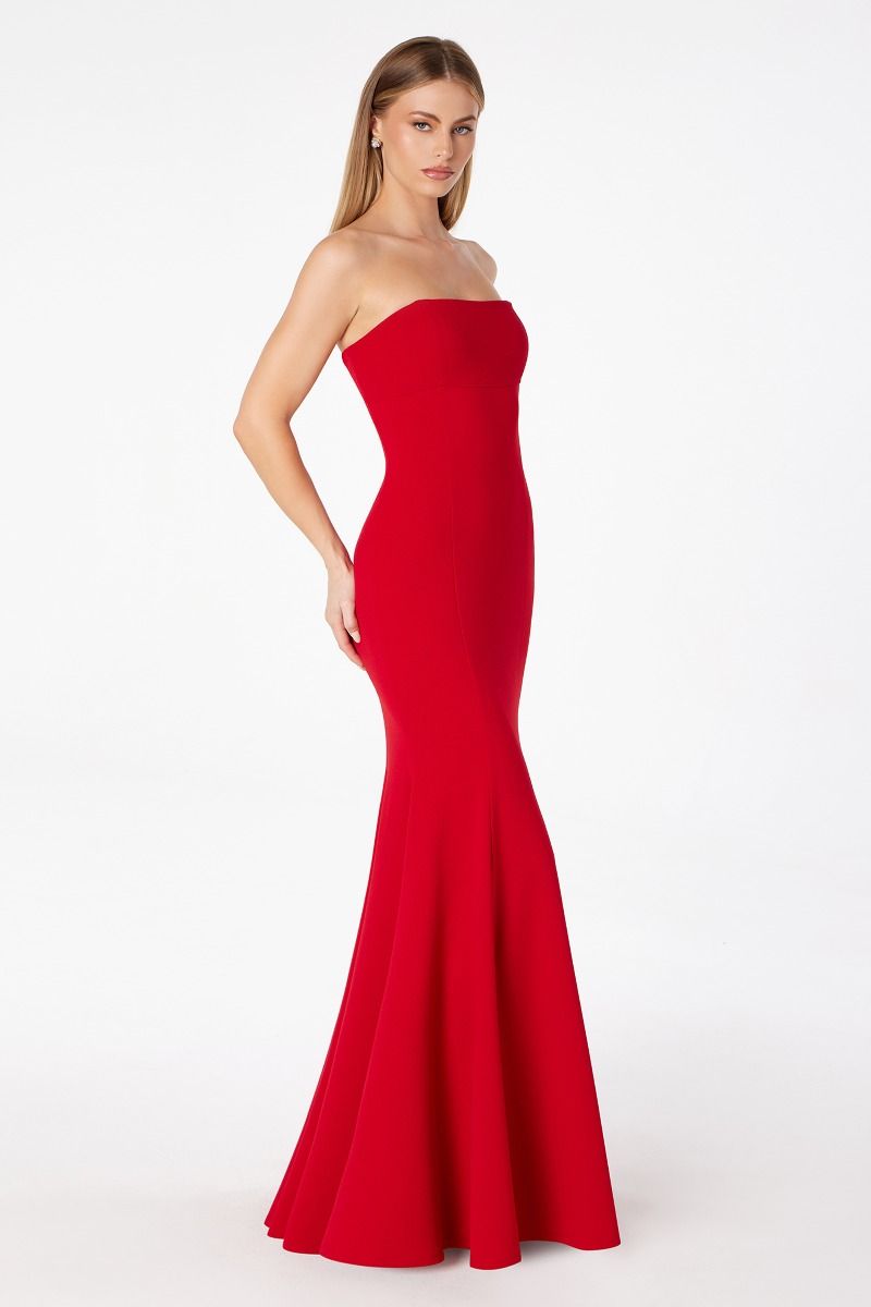 Astee T3000 Elegant Formal Dress with Strapless Straight Neckline Red / M Astee T3000 Elegant Formal Dress with Strapless Straight Neckline Red / M