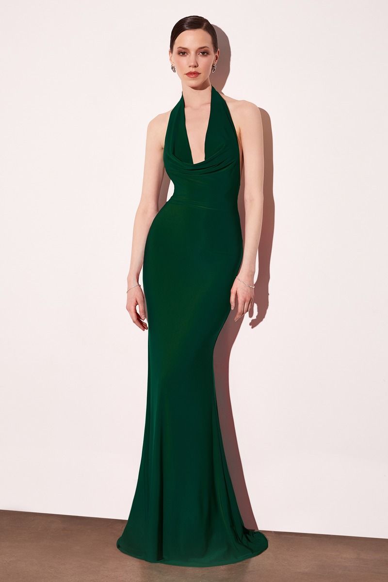 Astee T501 Elegantly Fitted Long Dress Cowl Neckline – Mia Bella Couture