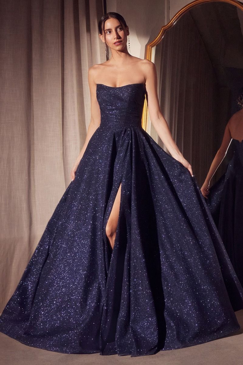 Amoris T701 Glitter Fabric A-Line Gown with Strapless Fitted Bodice Mia Bella Couture Amoris T701 Glitter Fabric A-Line Gown with Strapless Fitted Bodice Mia Bella Couture