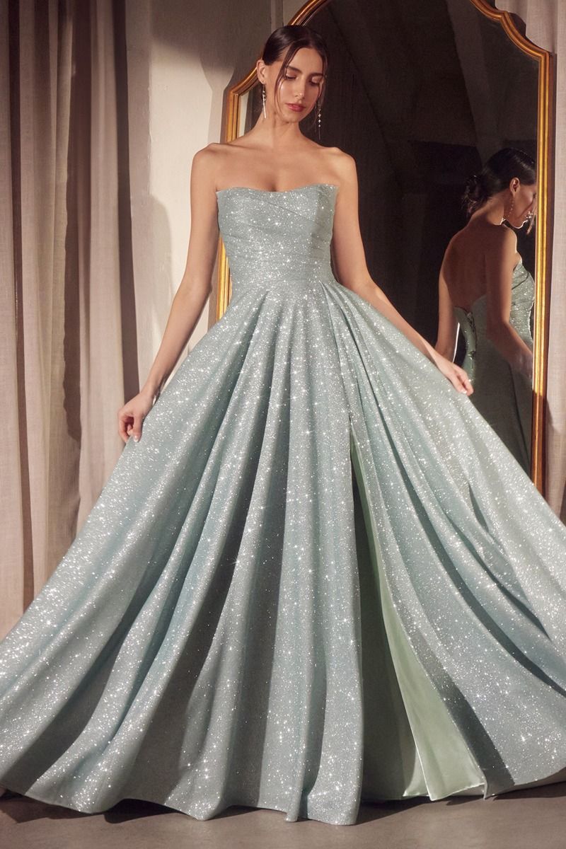 glitter material dress Whitney Strapless Maxi Gown (Sage) Large LAYLA K