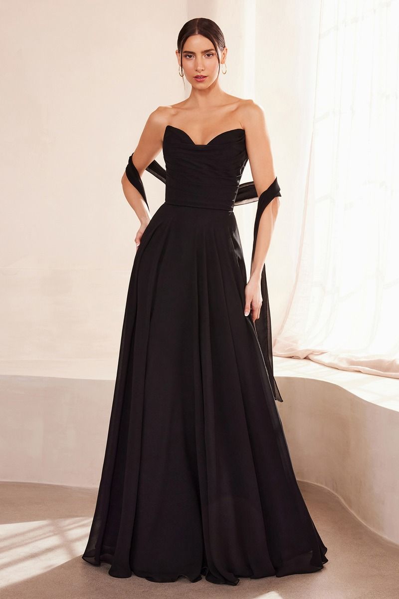 Amoris T703 Elegant A-Line Chiffon Gown Black / XXS Amoris T703 Elegant A-Line Chiffon Gown Black / XXS