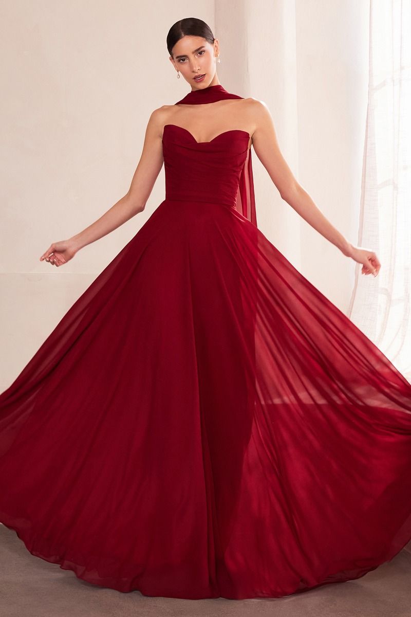 Amoris T703 Elegant A-Line Chiffon Gown Burgundy / M