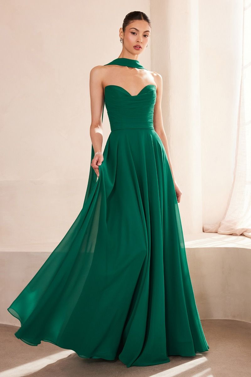 Amoris T703 Elegant A-Line Chiffon Gown Emerald / 2XL Amoris T703 Elegant A-Line Chiffon Gown Emerald / 2XL