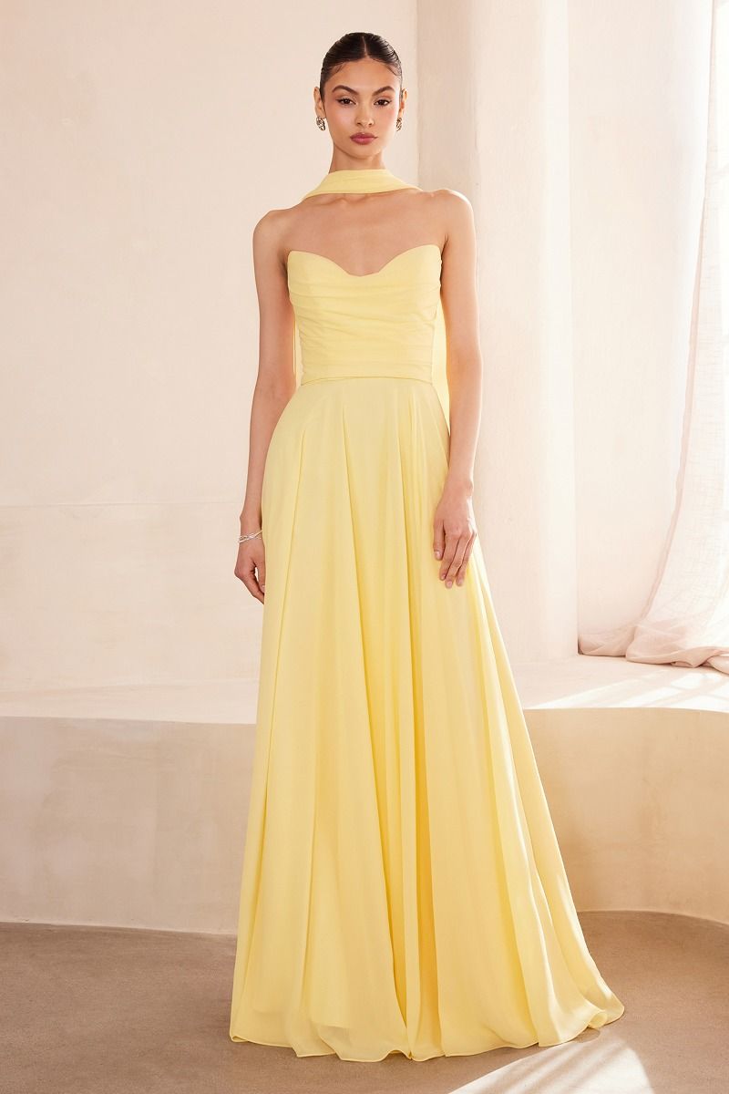 Amoris T703CL Women's Formal Evening & Wedding Guest Dress - Light Yellow