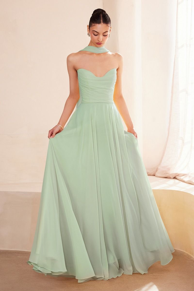 Amoris T703 Elegant A-Line Chiffon Gown Sage / 2XL