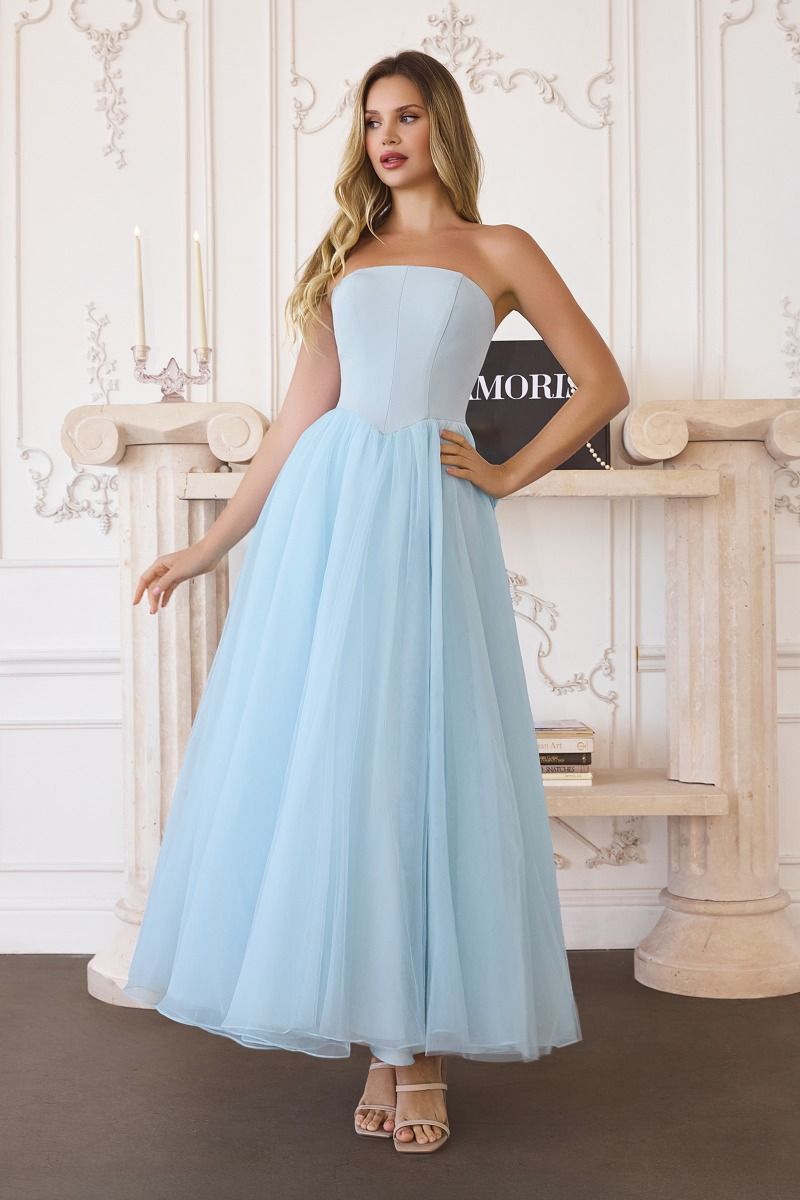 navy blue dress for baby girl Strapless A Line Maxi Dress Light Blue main image 0