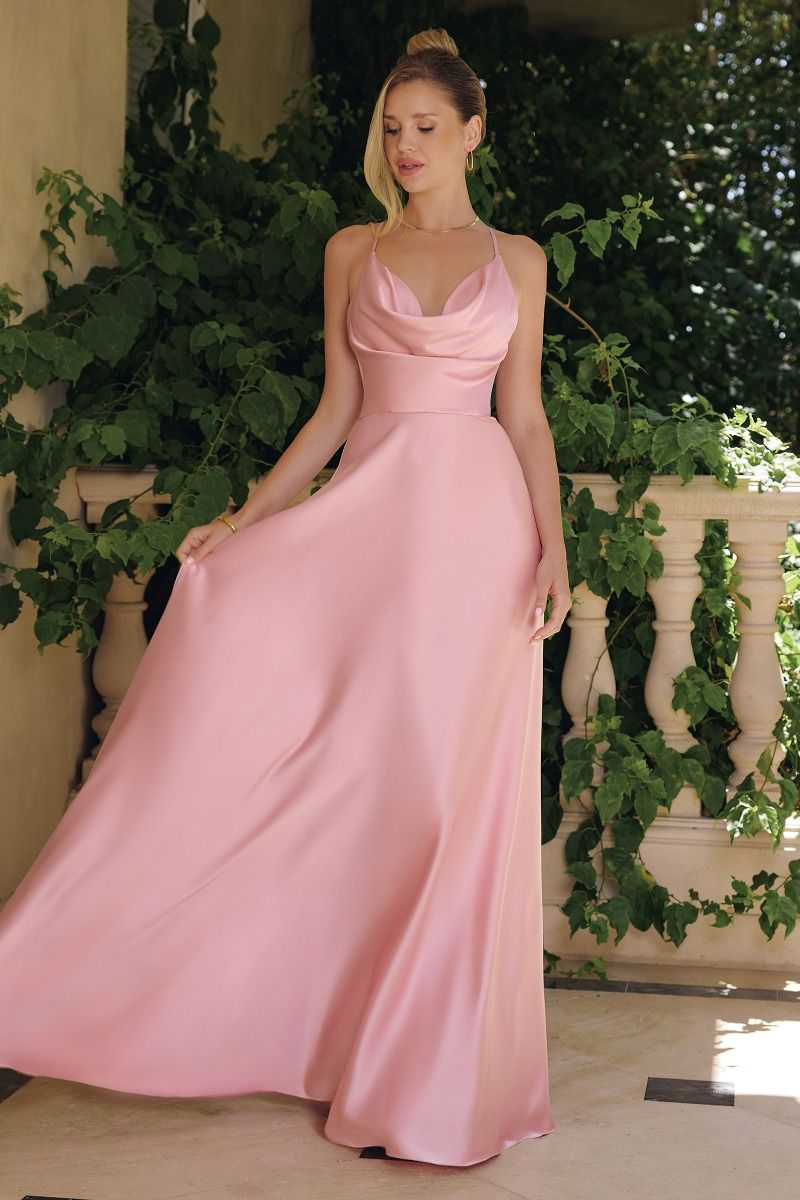Amoris T714 Elegant Satin A-line Formal Dress Dusty Rose / 2XL