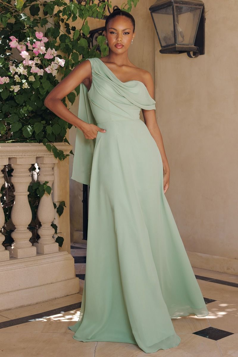 sage chiffon dress Amoris T716 Elegant Soft A-line Chiffon Gown Sage / S