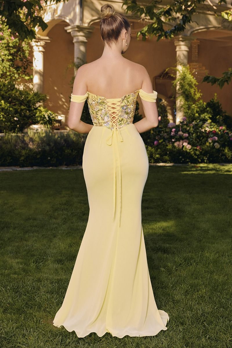 chiffon dress off the shoulder Amoris T721 Off-Shoulder Chiffon Gown with Floral Embroidered Corset – Mia  Bella Couture
