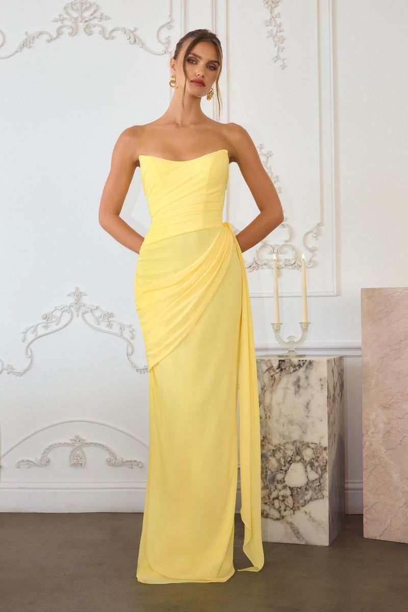 Amoris T726 Elegantly Fitted Chiffon Formal Gown with Drapery Mia Bella Couture Amoris T726 Elegantly Fitted Chiffon Formal Gown with Drapery Mia Bella Couture