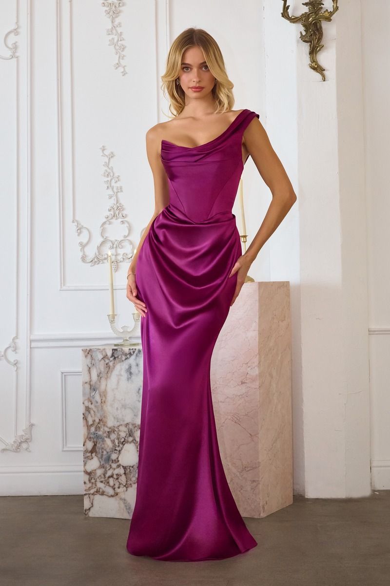 green emerald velvet dress Amoris T727 Elegantly Draped Fitted Satin Formal Gown – Mia Bella Couture