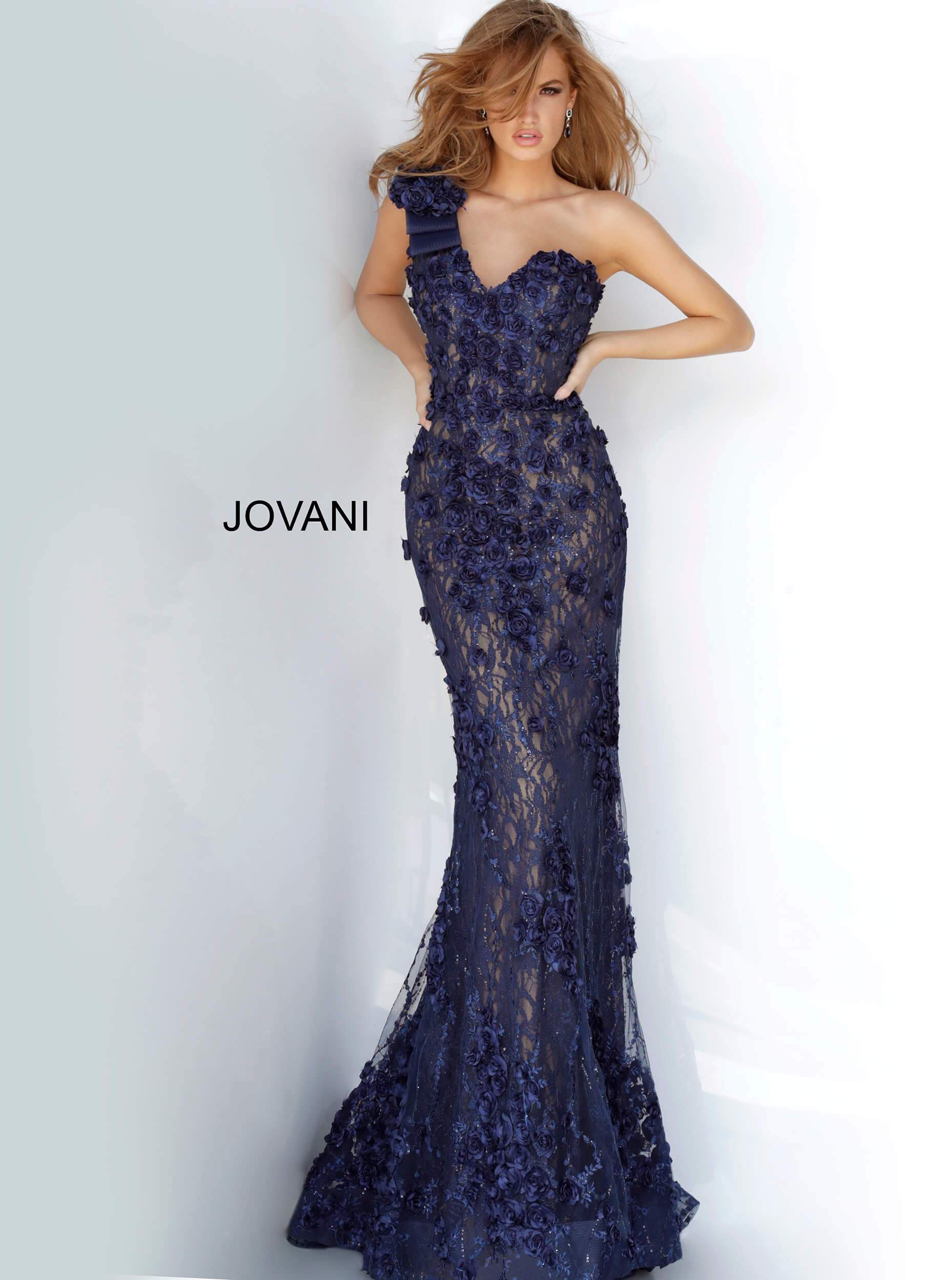 Jovani 3375 navy blue one shoulder formal dress – Mia Bella Couture