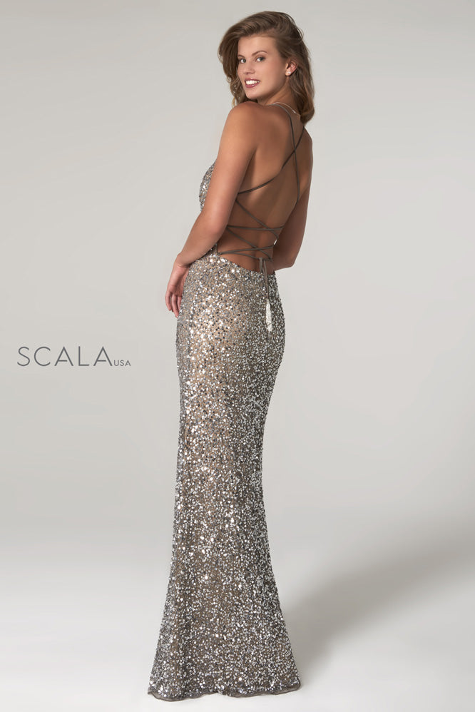 scala 60100 silver sequins prom dress