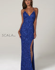 Scala 60116 royal blue sequins prom dress