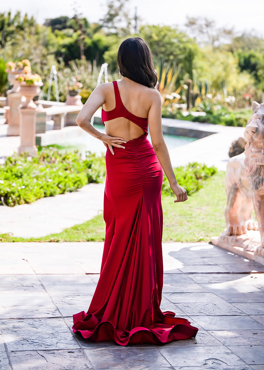 Atria style 6751 red fitted one shoulder in stretch jersey with sweetheart prom dress Mia Bella Couture Atria style 6751 red fitted one shoulder in stretch jersey with sweetheart prom dress Mia Bella Couture