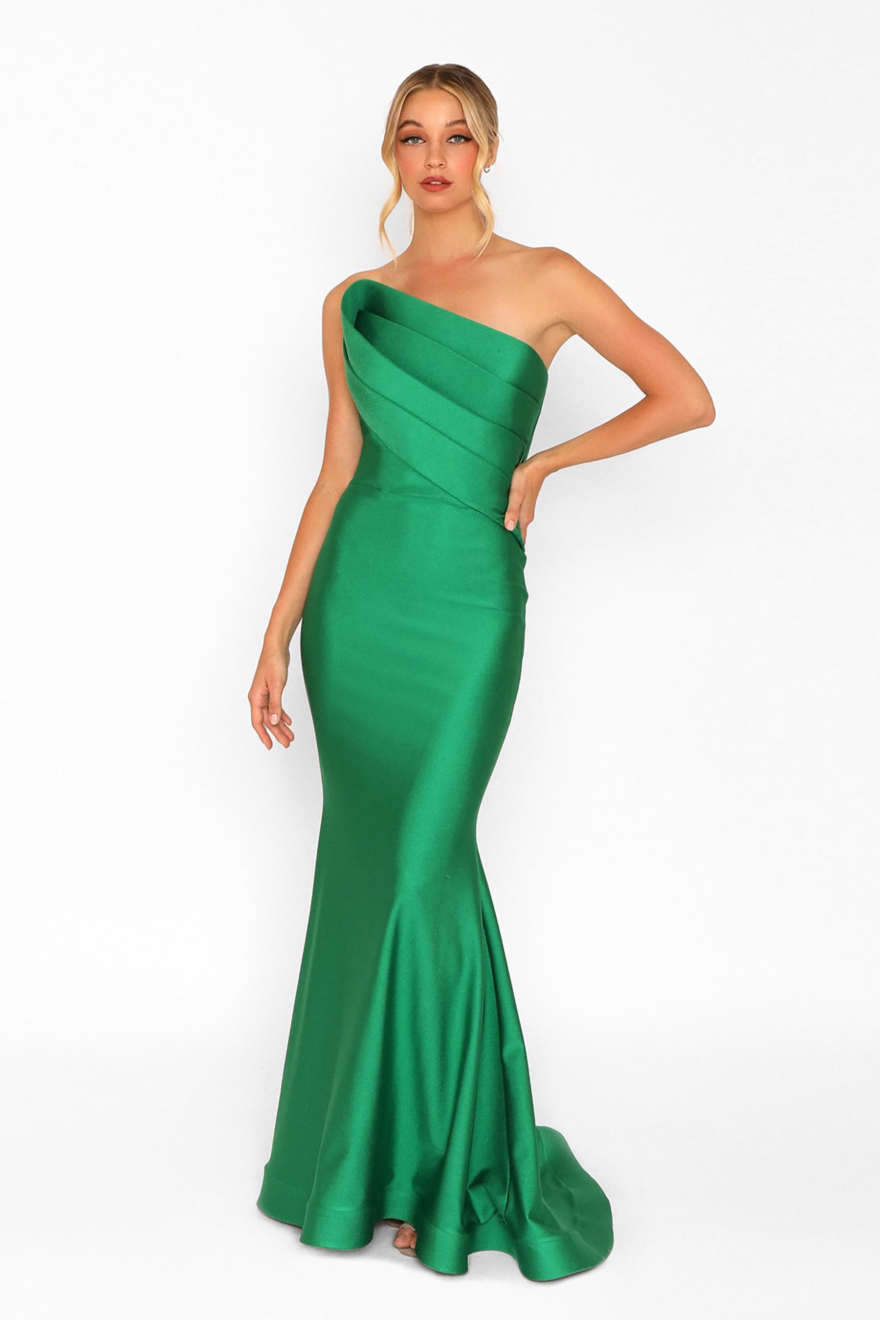 nicole nailed it green dress Nicole Milano NM22224 Draped Satin Evening Gown HK